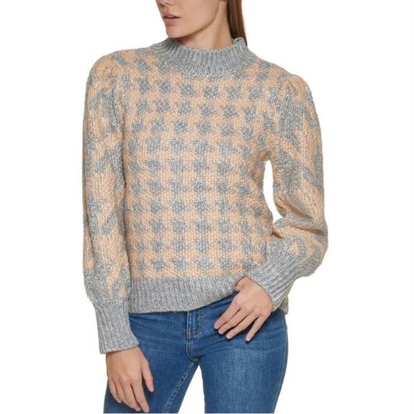 Calvin Klein open stitch hounds tooth funnel neck sweater - Picture 1 of 6